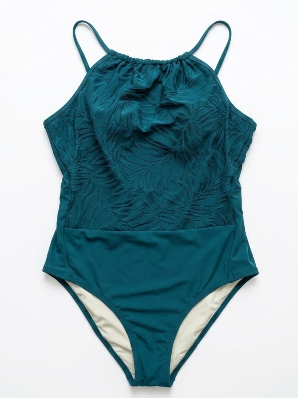 CUPSHE Teal One Piece Swimsuit Size M Medium Textured Floral Mesh Tummy Control - Picture 1 of 10